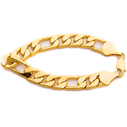 Lifetime Jewelry 11mm Figaro Chain Bracelet Men and Women 24k Real Gold Plated (9)