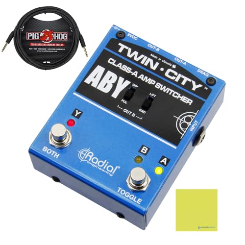 Radial Engineering Twin City Active ABY Amp Switcher Bundle w/Pig Hog PCH10BK Black Woven Instrument Cable and Liquid Audio Polishing Cloth