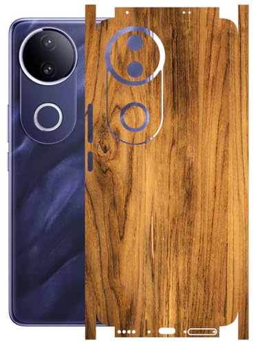 Image of AtOdds - Full Body Back Screen Guard Protector Film - Wooden Textured Lamination Wrap Skin Sticker Compatible with VIVO T4R (5G) | Scratchproof Matte Finish (Design - Oak Wood)