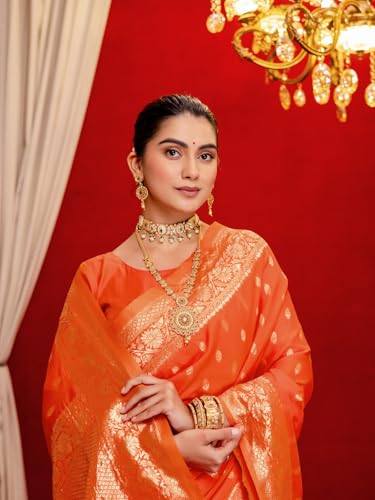 Image of SIRIL Women's Banarasi Jacquard Soft Silk Kanjeevaram Saree with Unstitched Blouse Piece