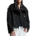 Maohao Women's Cropped Trench Coat Double Breasted Short Jacket High Collar Fall Winter Coats Trendy Outfit with Belt(Black,M)