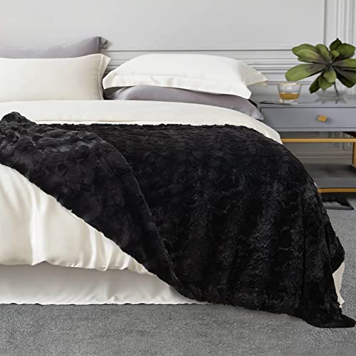 Toonow Faux Fur Luxury Throw Blanket,Double Side Soft Fluffy Shaggy Fuzzy Blanket For Couch Sofa Bed, 51''X67'' (Black, 51" X67") #TOP5