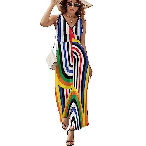 Robe à volants femme motif arc-en-ciel sans manches col en V taille M