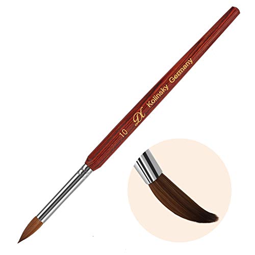 Kolinsky Acrylic Nail Brush with 100% Pure Sable Hair, Nail Art Brush with Round Red Wood Handle,for Acrylic Application Manicure Pedicure Size 6,8,10,12(10#)
