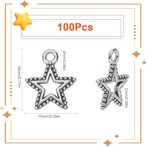 SUNNYCLUE 1 Box 100Pcs Pentagram Charm Silver Stars Charm Bulk Tibetan Alloy Small Metal Beads Five Pointed Star Charm for jewellery Making Charms Supplies DIY Crafting Necklace Bracelets Earrings - Image 2