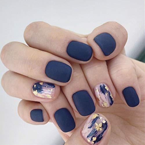 CanB Fake Nails Short Press on Nail Square False Nail Full Cover Matte Nail Acrylic Clip on Nails 24Pcs for Women and Girls (Hand Painted 1)