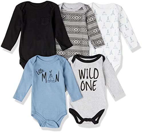 Image of Yoga Sprout Cotton Bodysuit, 5 Pack, Wild One, 3-6 Months
