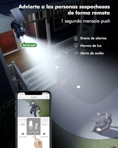 Miniatura 7 de Yesyamo 2k Cámara Vigilancia Wifi Exterior Solar Con Batería, Panel Solar, 2.4ghz Wi-Fi Cámara Exterior Solar Ip66, 360 Ptz, Visión Nocturna Color, Audio Bidireccional, Pir Sirena, Negra