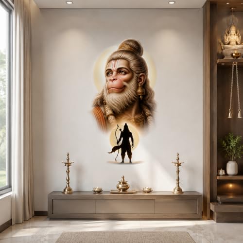 Image of Rangoli Hanuman Wall Sticker Self-Adhesive 14 x 24 Inch Waterproof Wall Decor for Living Room Bedroom Office Divine Energy Hanuman Wall Decal