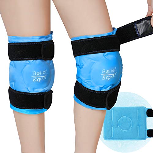 Relief Expert Knee Ice Pack for Injuries Reusable Gel Cold Pack Knee Wrap Around Entire Knee with Cold Compression, Instant Pain Relief for Surgery Swelling, Bruises - Soft Plush Lining 2 Packs