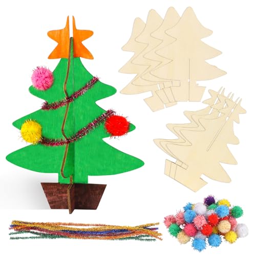 Lavoretti Natale Bambini, 10 Pezzi 3D Albero di Natale in Legno, Decorazioni Natalizie Fai da Te, Addobbi Albero di Natale da Dipingere, Artigianato Decorativo Per Natale Inverno Anno Nuovo