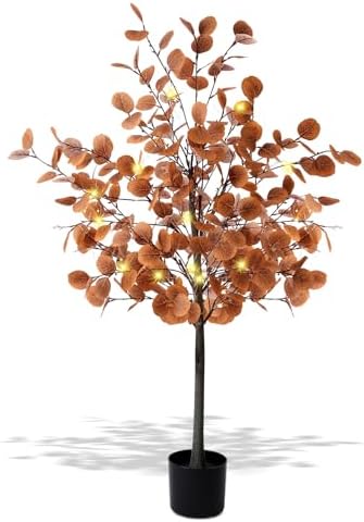 Dollar Tree Outdoor Lights That Will Transform Your Space 8 CraftyDream 1 Pcs 4ft Lighted Fall Eucalyptus Leaves Branches Artificial Autumn Ficus Fall Long Silver Dollar Leaves Fake Silk Eucalyptus Stems with Lights Faux Tree Decor for Porch Front Outdoor