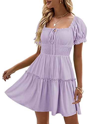 Heysolo Womens Square Neck Mini Dress Casual Short Sleeve Empire