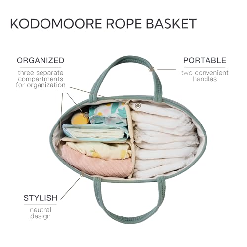 Image of Diaper Caddy Organizer, Empty Gift Basket for Newborn Essentials, Baby Storage Basket, Stylish Gift Bag for Baby Shower, Boys and Girls - Small, Sage Green