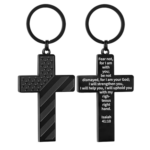 Image of DuoDiner Cross Keychain for Men American Flag Bible Verse Christian Gifts