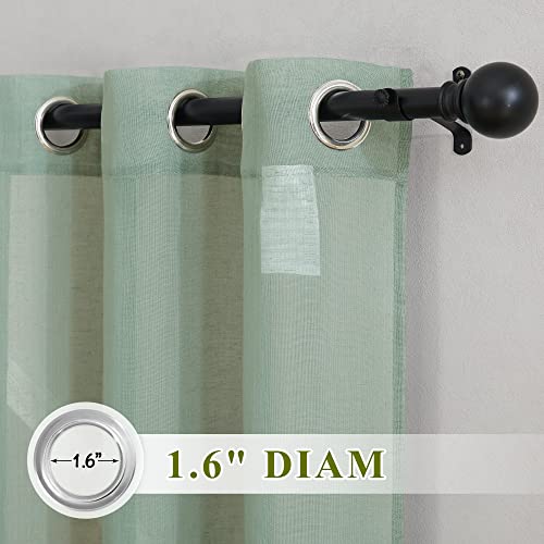 NICETOWN Linen Textured Semi Sheer Olive Green Curtains, Grommet Privacy Flax Linen Blend with Light Filtering Window Curtains & Drapes for Bedroom/Living Room, 2 Panels, W36 x L63