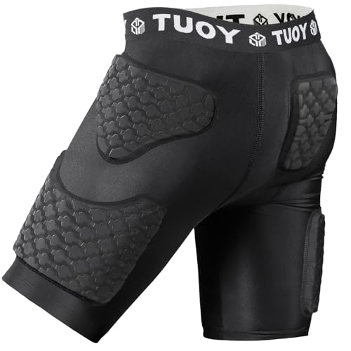 Dialudon Youth Boys Football Girdles 6-Pads Compression Shorts with Cup for Basketball Football Baseball Black Large