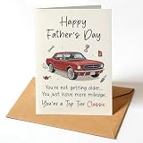 Lhazyl Funny Fathers Day Card for Car Lovers - Classic Muscle Car Greeting Card - Vintage More Mileage Humor Gift for Dad, Husband, Grandpa