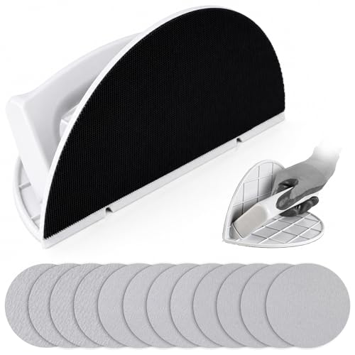 Image of Drywall Corner Sander, Semi-Circular Hook and Loop Backing Angle Sanding Tool with 12PCS 9 Inch Sanding Discs 120 180 240 Grit Round Sandpaper Assortment for Corners and Walls
