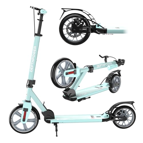 CXYTX Tretroller Erwachsene & Kinder bis 150 kg, klappbar, höhenverstellbarer Lenker 86-113 cm, 230 mm ABEC-9 XXL-Rollen, Scheibenbremse + Fußbremse, Doppel-Federung (vorn+Pedal) – für Alltag,Blau