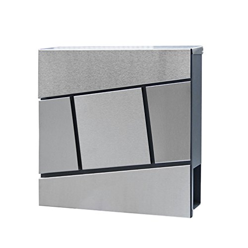 Preisvergleich Produktbild HENGMEI Design Briefkasten mit Zeitungsrolle Postkasten Wandbriefkasten Mailbox Groß Zeitungsfach Edelstahl pulverbeschichtet, Silber (H Modell)