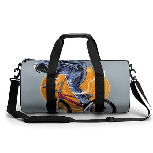 Sac de sport gym garçon cool à vélo bleu motif cycliste de 45x23x23cm