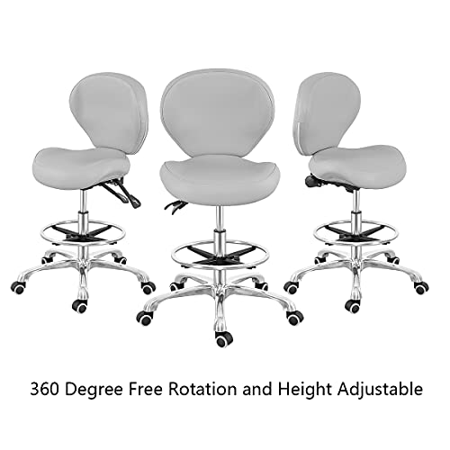 Grace & Grace Rolling Drafting Chair Height Adjustable Stool With Backrest And Footrest For Computer,Studio,Workshop,Classroom, Lab, Counter, Home Office, Work From Home Chair, Home Desk Chair (Grey) #TOP1