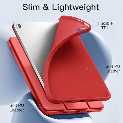 Image of Akkerds Compatible with iPad (A16) 11th Generation Case 11 Inch 2025, for iPad 10th Generation Case 10.9 Inch 2022 with Pencil Holder, Slim Trifold Stand Protective Cover with Soft TPU Back, Red