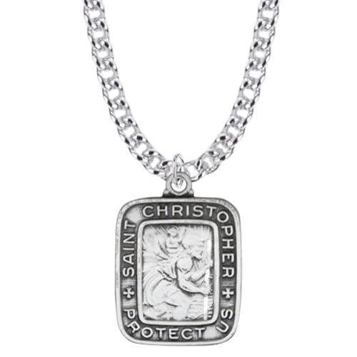 True Faith Jewelry Sterling Silver Saint Christopher Medal Patron Saint Pendant Necklace Religious Jewelry, 3/4 Inch