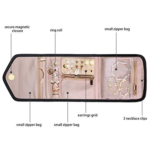 Image of bagsmart Travel Jewelry Organizer Case Foldable Jewelry Roll for Journey-Rings, Necklaces, Earrings, Bracelets, Black Mini