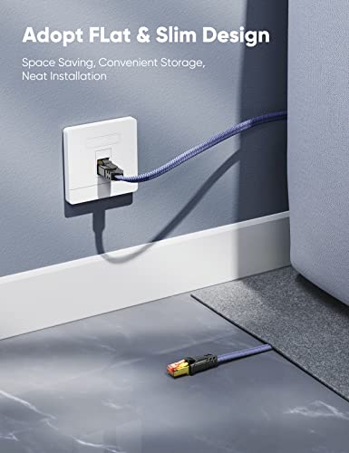 Snowkids Cat 8 Ethernet Cable 15 Ft, Flat High Speed Ethernet Cable, 40Gbps,2000Mhz Braided Internet Cable, Gold Plated Rj45 Connector, Lan Cable S/Ftp Network Cable For Modem/Router/Ps4/5/Gaming/Pc #TOP3