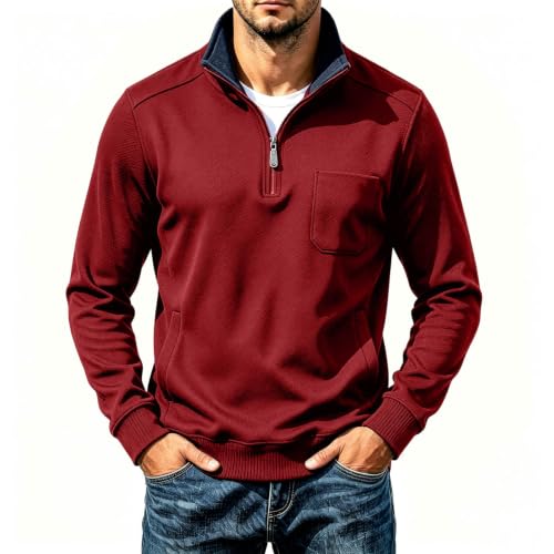 Men's Long Sleeve Shirts Fleece Lined Textured Fashion Quarter Zip Pullover - image 5