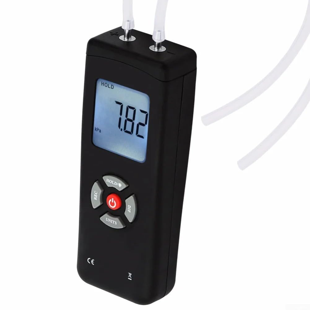 Misuratore di pressione del gas a vuoto portatile con display digitale con funzione di retroilluminazione per ventilazione aria condizionata e diagnostica del sistema a gas, nero