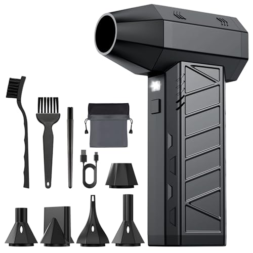 JoyGeek Elektrische Staubgebläse 160.000 U/min,4 Gang einstellbar Druckluftspray, Bürstenlos Compressed Air Duster mit 6000mAh Akku, Mini Gebläse für PC/Auto/Tastatur/Outdoor inkl. 9 Zubehör