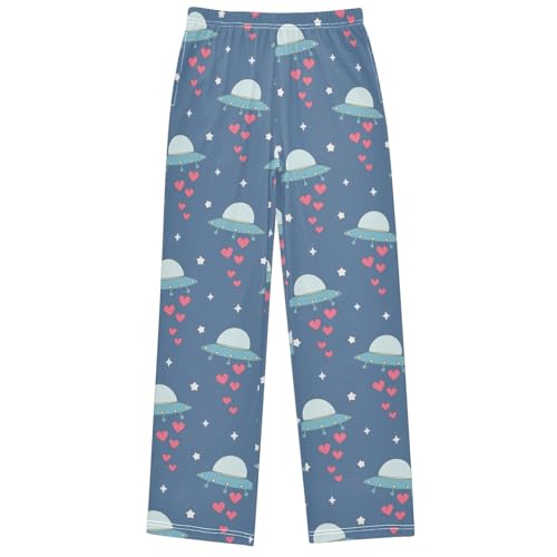 Boy's Pants Colorful UFO Red Heart White Star Jogger Pants Elastic Waist Long Bottoms Trousers with Pockets 6-14Y
