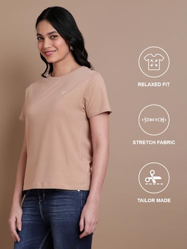 Image of TWIN BIRDS Women's Cotton Elastane T-Shirt | Stretchable Lightweight Casual Round Neck Solid Plain Tee | Soft Breathable Fabric Top | Short Sleeve Everyday Wear