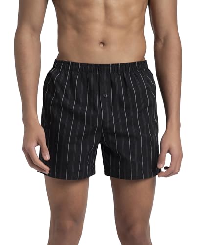 Image of Jockey 8222 Men's Super Combed Mercerized Cotton Woven Checkered Inner Boxers with Ultrasoft and Durable Inner Waistband (Pack of 2) Black & Navy M