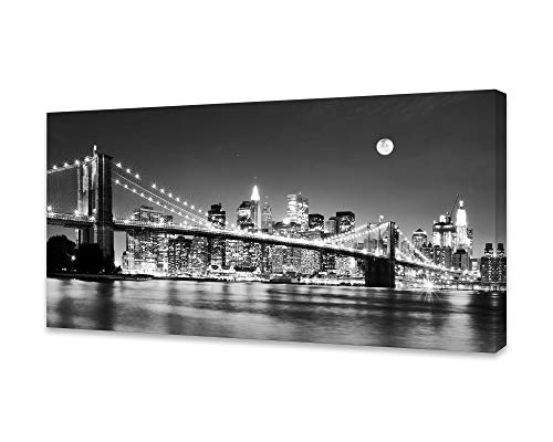 Baisuart-Q30350 Brooklyn Bridge Night View 1 Panels Landscape Artwork Canvas Prints Moon Night New York City Scene Picture Paintings Black And White Wall Art For Oiffce Home Decorations Wall Decor #TOP4