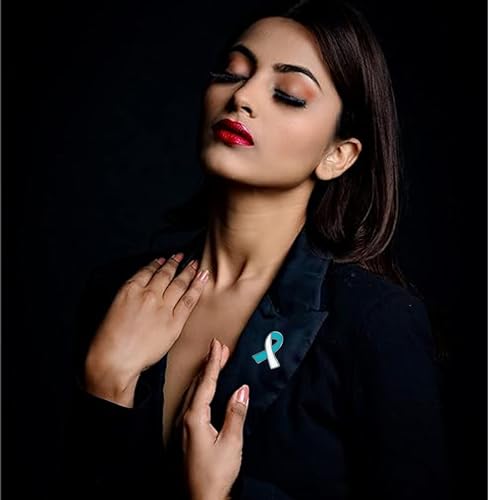 25/50/100/200 pieces Teal and White Ribbon pin Cervical Cancer Awareness lapel brooch Pins badge Charity fundraising bulk4