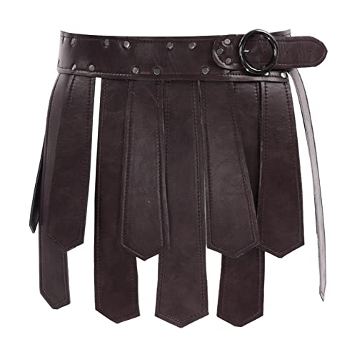 iiniim Roman PU Leather Skirt Belt Medieval Warrior Tassel Waist Belt Viking Knight Fringe Skirt Belt