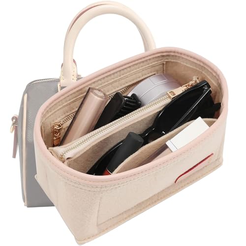 KESOIL Inserção organizadora de feltro LV Speedy 20 LV Alma BB, inserção organizadora para bolsas com bolso com zíper e bolsa na bolsa (bege, pequena)