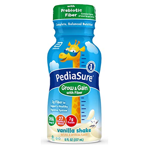 PediaSure Grow & Gain with Fiber Nutritional Shake for Kids, 7g Protein, 3g Fiber to Support a Healthy Digestive System, DHA Omega-3, Non-GMO, Vanilla, 8-fl-oz Bottle, Pack of 1