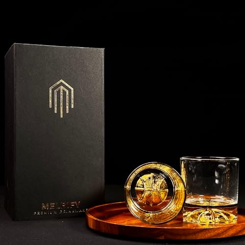 Image of Melbify Gold Basketball Whiskey Glass Gift Set | 4 pcs Set | 300 ml | Ultra-Premium | Gold-Bottomed | Imported | Luxurious | Ideal for Wedding Gifts, Anniversary, VIP and Corporate Gifts