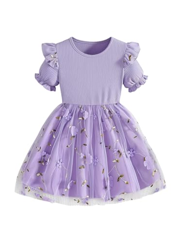 Toddler Girls Tulle Ruffle Tutu Skirt Dresses Flower Fashion Party Dress Clothes for Kids Princess Party Gift Purple 5t