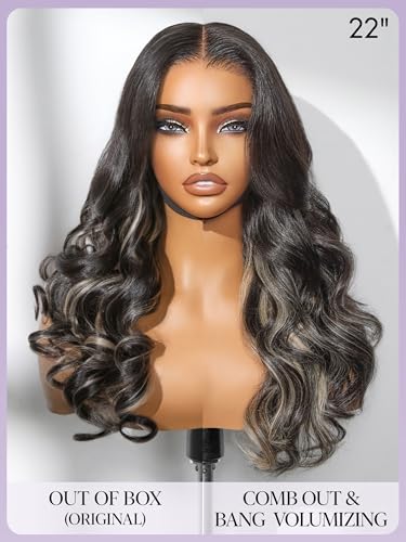 Image of LUVME HAIR 7x6 HD Lace All-Day Comfort Wig 200% Density Hair PartingMax Lace Wigs Mix Blonde Highlight Color Loose Body Wave Lace Front Wigs Human Hair Pre Cut Plucked Lace Frontal Glueless 24 Inches