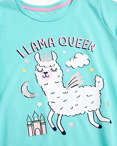 Rene Rofe Girls' Pajamas - Short Sleeve Sleep Shirt Nightgown (4 Pack), Size 4/5, Purple Unicorn/Blue Lama #TOP2