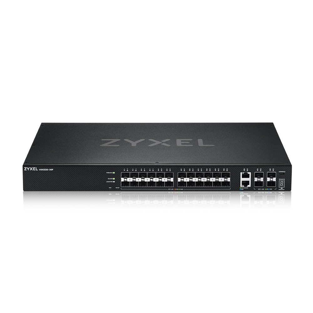 Zyxel 24-port SFP Nebula Cloud Managed/L3 Switch di accesso con 6 10G Uplink (2 Copper/4 SFP+) [XGS2220-30F]