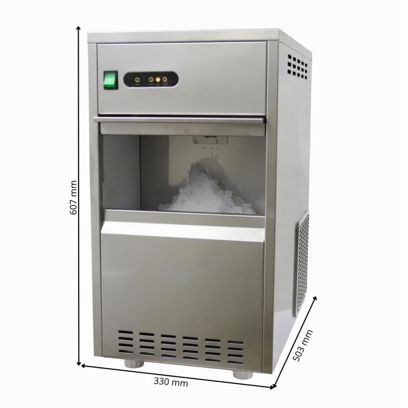 Máquina de Hielo Picado en Copos – 30 kg/24h – Almacenamiento 10 kg – Acero Inoxidable – Enfriamiento por Aire – Hielo en Granos, Picado y Copos