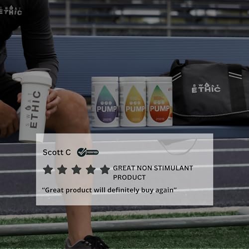 Image of Sweat Ethic Pump Pre Workout Powder, Caffeine Free Pre Workout with Citrulline Malate, Betapower, Beta Alanine, Capros Indian Gooseberry, and Alpha Gpc, Easy to Mix, Lemonade Flavor, 42 Servings