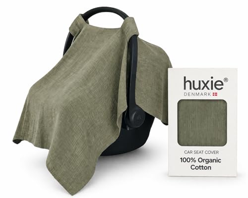Image of Huxie Car Seat Cover Baby - Organic Muslin Cotton - Carseat Canopy - 43" x 32" - Sage Green